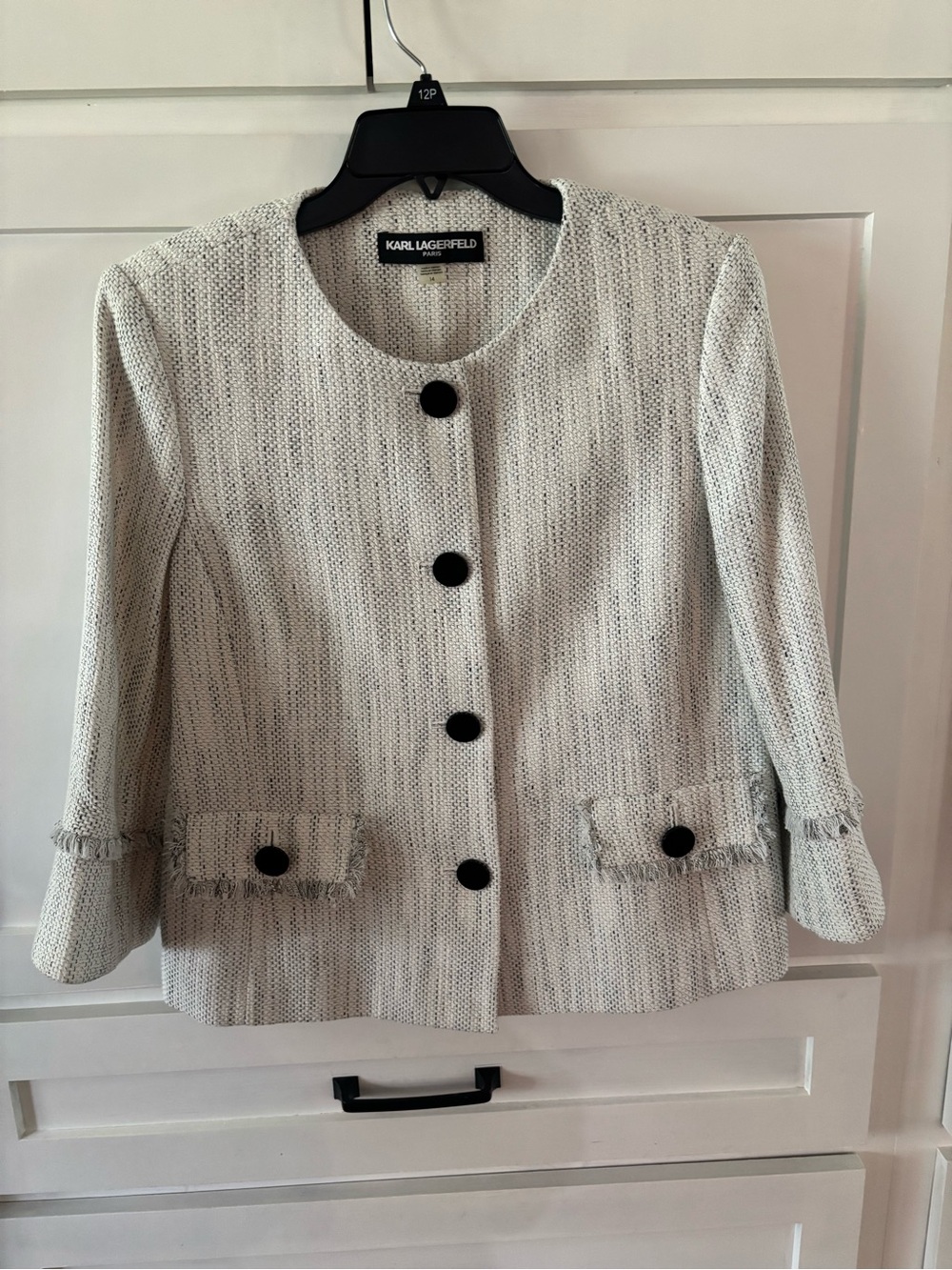 Karl Lagerfeld Cream Tweed Jacket with Black Buttons